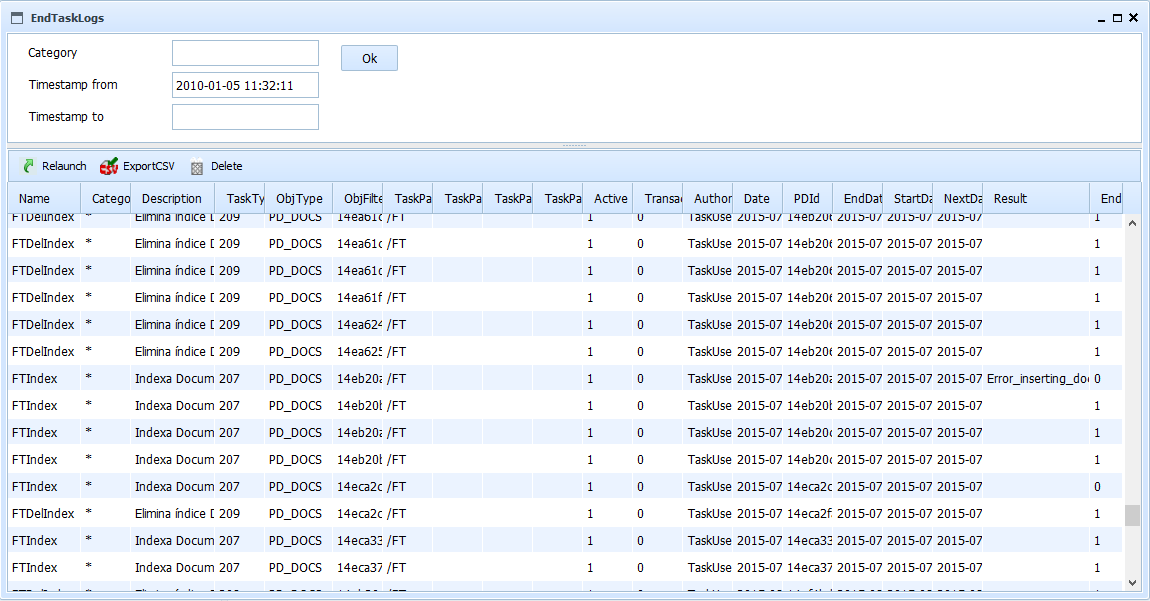 Screenshot of Ended Tasks list Web